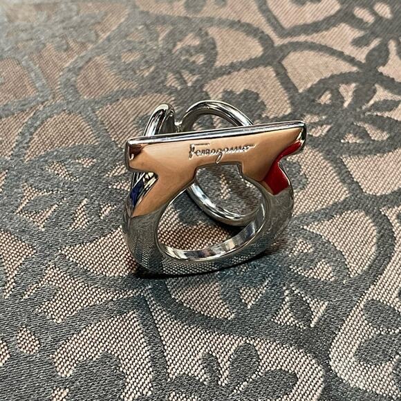 Salvatore Ferragamo Silver Tone Scarf Ring - Picture 1 of 4